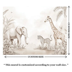 Beige Safari Wall Mural – Neutral Kids Room Peel-and-Stick Large Nursery Design