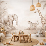 Beige Safari Wall Mural – Neutral Kids Room Peel-and-Stick Large Nursery Design