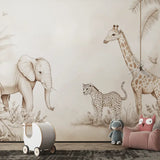 Beige Safari Wall Mural – Neutral Kids Room Peel-and-Stick Large Nursery Design