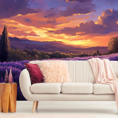 Lavender Field Wall Mural – Peel-and-Stick Large Bedroom Living Room Design