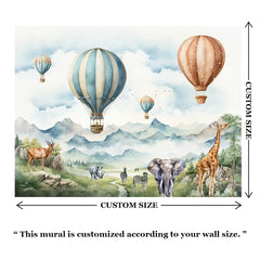 Safari Balloon Adventure Wall Mural – Kids Room Peel-and-Stick Large Design