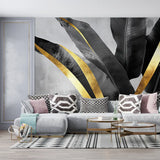Black and Gold Banana Leaf Luxury Wall Mural – Peel-and-Stick Large Removable Design