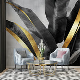 Black and Gold Banana Leaf Luxury Wall Mural – Peel-and-Stick Large Removable Design