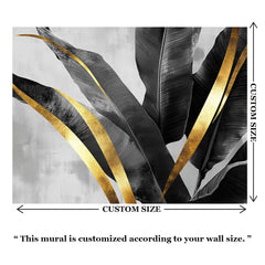 Black and Gold Banana Leaf Luxury Wall Mural – Peel-and-Stick Large Removable Design