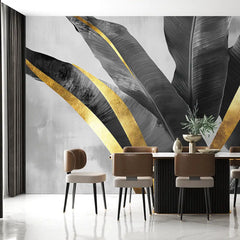 Black and Gold Banana Leaf Luxury Wall Mural – Peel-and-Stick Large Removable Design