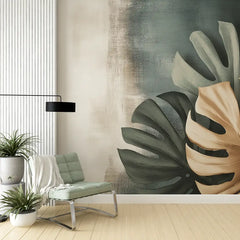 Modern Tropical Monstera Leaf Wall Mural – Peel-and-Stick Large Removable Design