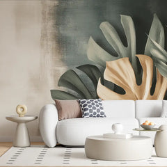 Modern Tropical Monstera Leaf Wall Mural – Peel-and-Stick Large Removable Design
