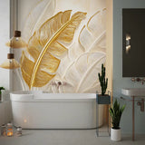Golden Tropical Leaves Wall Mural – Peel-and-Stick Large Bedroom Living Room