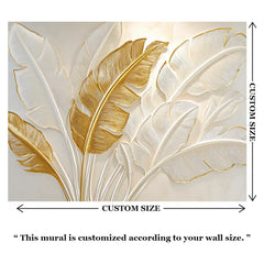 Golden Tropical Leaves Wall Mural – Peel-and-Stick Large Bedroom Living Room