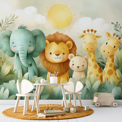 Cute Safari Animals Nursery Kids Room Wall Mural – Peel-and-Stick Large Design