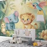 Cute Jungle Friends Kids Wall Mural – Peel-and-Stick Large Nursery Design