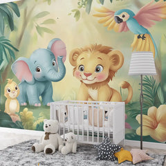 Cute Jungle Friends Kids Wall Mural – Peel-and-Stick Large Nursery Design