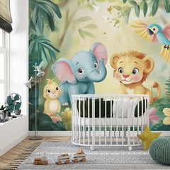 Cute Jungle Friends Kids Wall Mural – Peel-and-Stick Large Nursery Design