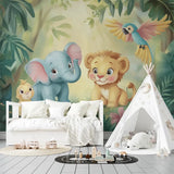 Cute Jungle Friends Kids Wall Mural – Peel-and-Stick Large Nursery Design