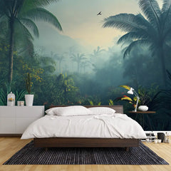 Misty Tropical Rainforest Wall Mural – Peel-and-Stick Large Bedroom Living Room
