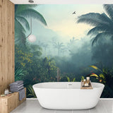 Misty Tropical Rainforest Wall Mural – Peel-and-Stick Large Bedroom Living Room