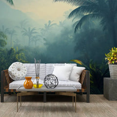 Misty Tropical Rainforest Wall Mural – Peel-and-Stick Large Bedroom Living Room
