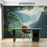 Misty Mountain Forest Landscape Wall Mural – Peel-and-Stick Large Removable Design