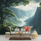 Misty Mountain Forest Landscape Wall Mural – Peel-and-Stick Large Removable Design