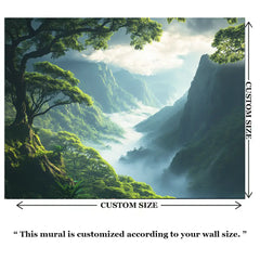 Misty Mountain Forest Landscape Wall Mural – Peel-and-Stick Large Removable Design