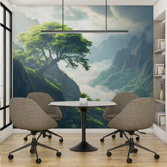 Nature and Mountain Landscape Wall Mural – Peel-and-Stick Large Bedroom Design