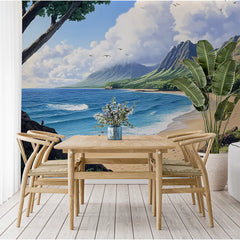 Sunny Tropical Beach Paradise Wall Mural – Peel-and-Stick Large Bedroom Design
