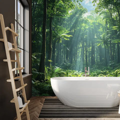 Sunlight Forest Path Nature Wall Mural – Peel-and-Stick Large Bedroom Design