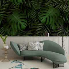 Deep Green Tropical Leaves Wall Mural – Peel-and-Stick Large Bedroom Living Room