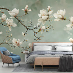 Magnolia Branch Wall Mural – Botanical Peel-and-Stick Large Bedroom Living Room Design