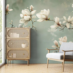 Magnolia Branch Wall Mural – Botanical Peel-and-Stick Large Bedroom Living Room Design
