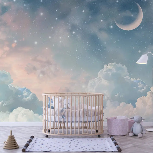 Dreamy Sky Wall Mural – Cloud Nursery Peel-and-Stick Large Removable Design