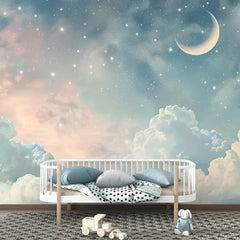 Dreamy Sky Wall Mural – Cloud Nursery Peel-and-Stick Large Removable Design