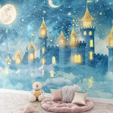 Night Castle Kids Wall Mural – Magical Peel-and-Stick Large Girls Room Design