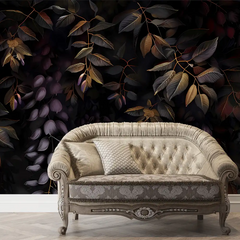 Dark Exotic Leaves Wallpaper – Tropical Peel-and-Stick Living Room Wall Design