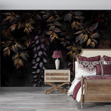 Dark Exotic Leaves Wallpaper – Tropical Peel-and-Stick Living Room Wall Design