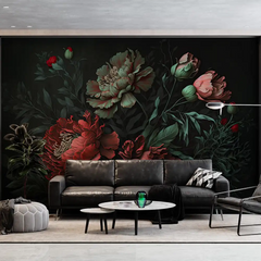 Dark Elegant Floral Wallpaper – Moody Peel-and-Stick Bedroom Accent Wall