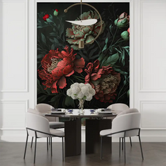 Dark Elegant Floral Wallpaper – Moody Peel-and-Stick Bedroom Accent Wall