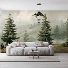 Misty Pine Forest Wall Mural