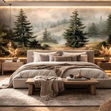 Misty Pine Forest Wall Mural – Nature Peel-and-Stick Large Removable Design