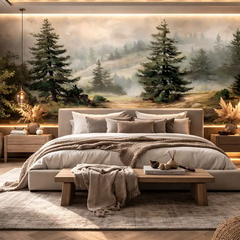 Misty Pine Forest Wall Mural