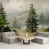 Misty Pine Forest Wall Mural – Nature Peel-and-Stick Large Removable Design