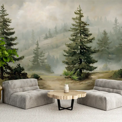 Misty Pine Forest Wall Mural