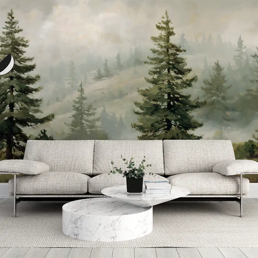 Misty Pine Forest Wall Mural