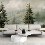 Misty Pine Forest Wall Mural – Nature Peel-and-Stick Large Removable Design