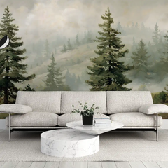 Misty Pine Forest Wall Mural