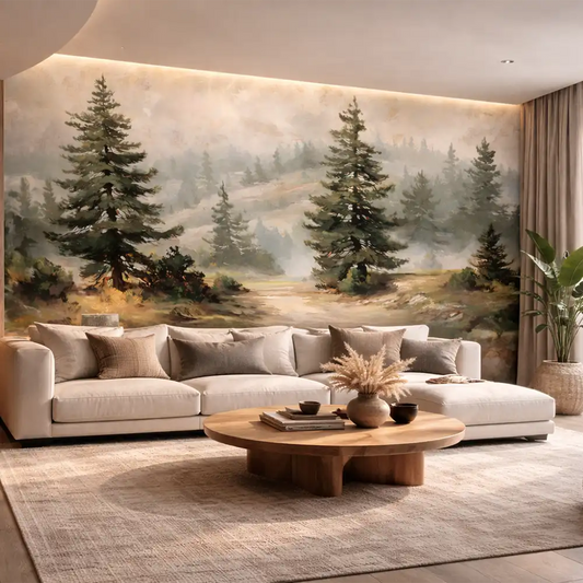 Misty Pine Forest Wall Mural