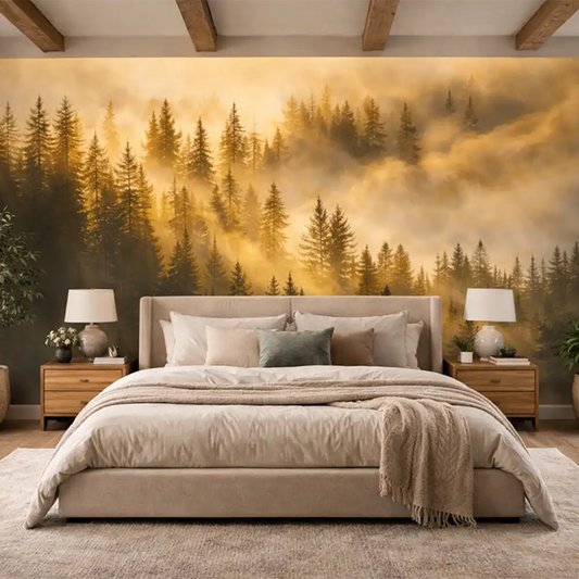 Golden Misty Forest Wall Mural