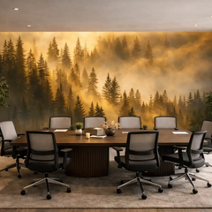 Golden Misty Forest Wall Mural – Warm Peel-and-Stick Large Removable Design