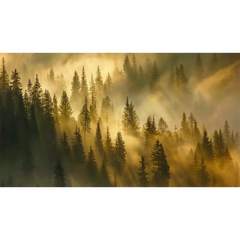 Golden Misty Forest Wall Mural – Warm Peel-and-Stick Large Removable Design