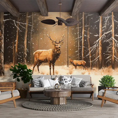 Winter Forest Deer Wall Mural